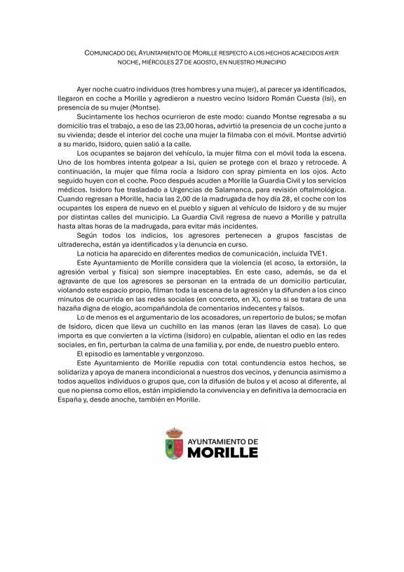 COMUNICADO DEL AYUNTAMIENTO DE MORILLE